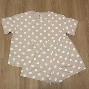 H&M | Women's 100% Cotton PJ Set - Beige and White Polka Dot